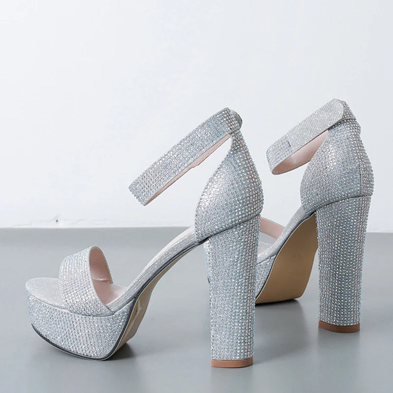 Stylish  Silver Rhinestone Platform Open Toe High Heel High Heel Secondary image