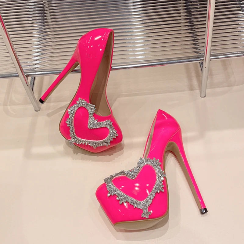 Runway Style Pink High Heel Round Toe Crystal Platform High Heel Main image