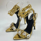 Ankle Strap Golded High Quality Crystal Diamond Wedding High Heel