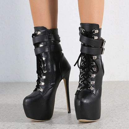 Bold  Sexy Buckle Strap Extreme High Heel Platform Boots High Heel