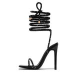 Gold Crystal Ankle Cross Strap Summer Party High Heel