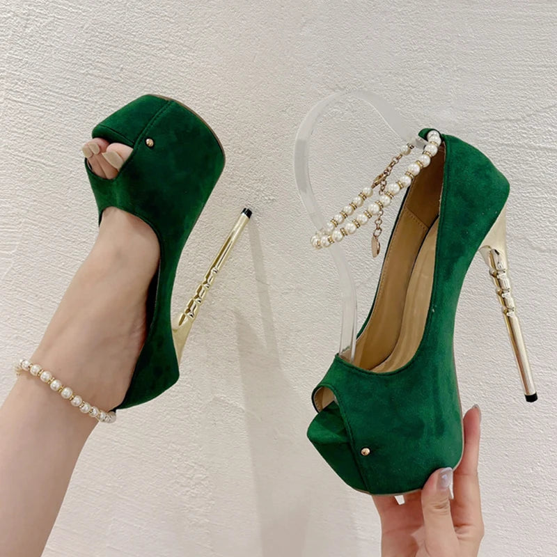 Peep Toe Wedding Banquet Green High Heel Ankle Strap Platform High Heel Main image
