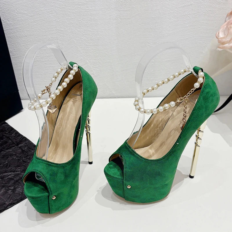 Peep Toe Wedding Banquet Green High Heel Ankle Strap Platform High Heel Secondary image