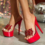 Elegant   Red High Heel Wedding Banquet Crystal Gem High Heel
