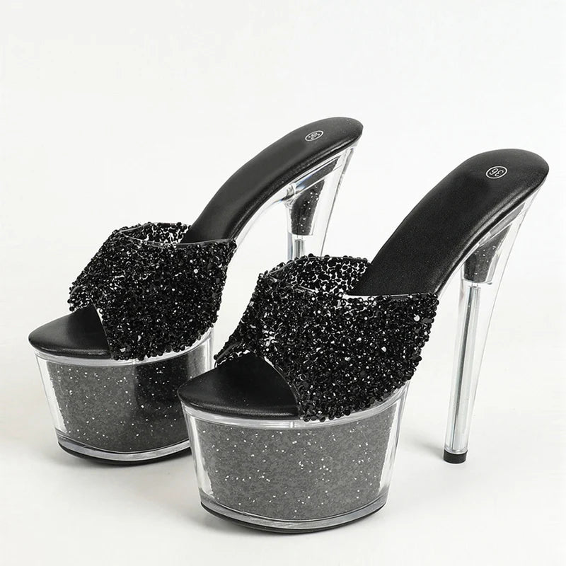 Size 34-43 Sexy 20CM Platform Sequined Transparent High High Heel