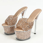 Size 34-43  20CM Platform Sequined Transparent High High Heel