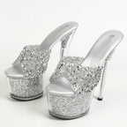 Size 34-43  20CM Platform Sequined Transparent High High Heel