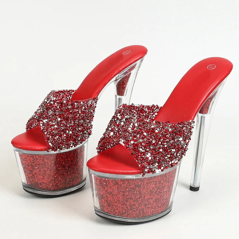 Size 34-43 Sexy 20CM Platform Sequined Transparent High High Heel