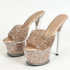 Size 34-43  20CM Platform Sequined Transparent High High Heel