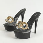 Size 34-43  Pink High Heel Big Metal Chain Transparent High Heel
