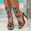 Summer Fashion Crystal Butterfly Ankle Strap  Square Toe High Heel
