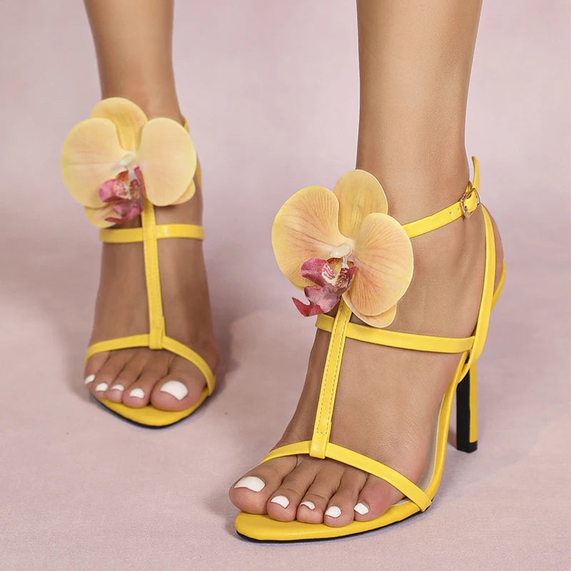 Bright  Summer Fashion Flowers Ankle Strap Gladiator Party High Heel