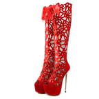 Summer Roma Style Hollow Out Cross Lace-Up Super Thin Heels High Heel