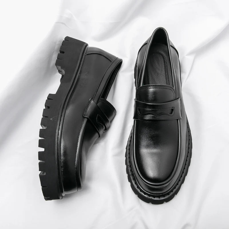 Heightening British Style Tassels Thick-Soled Business Leather Loafers Main image
