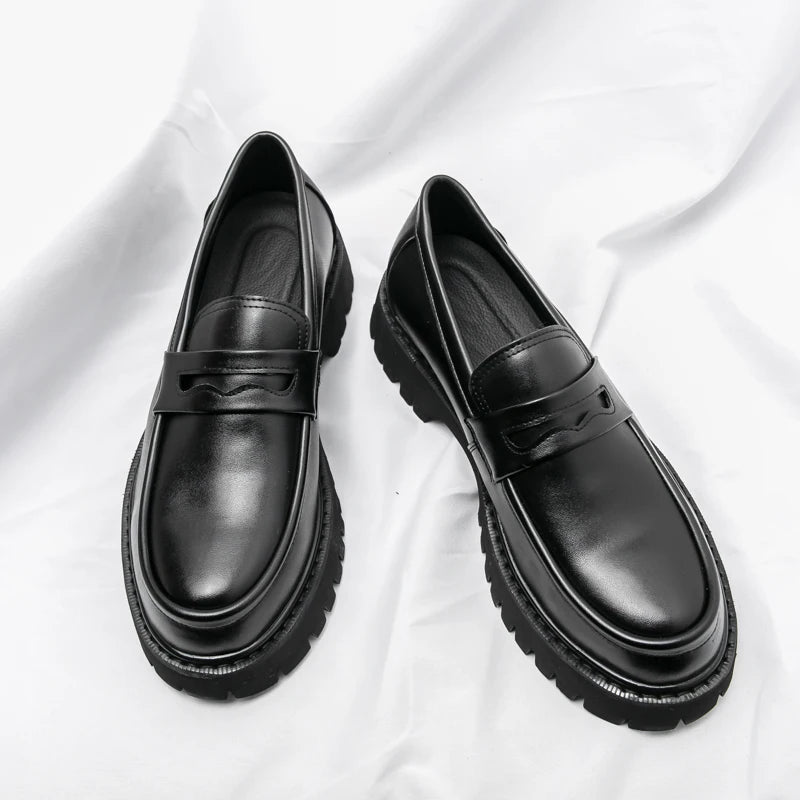 Heightening British Style Tassels Thick-Soled Business Leather Loafers