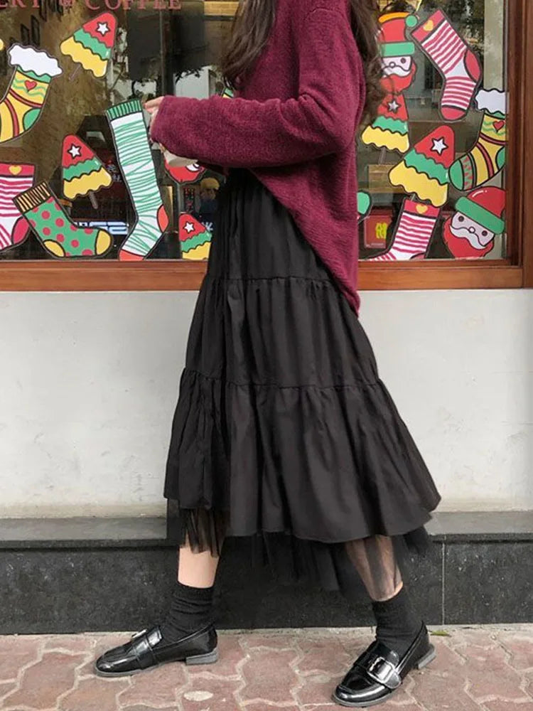 DressBetty - Autumn Elastic High Waist Tulle Pleated Midi Skirt Main image