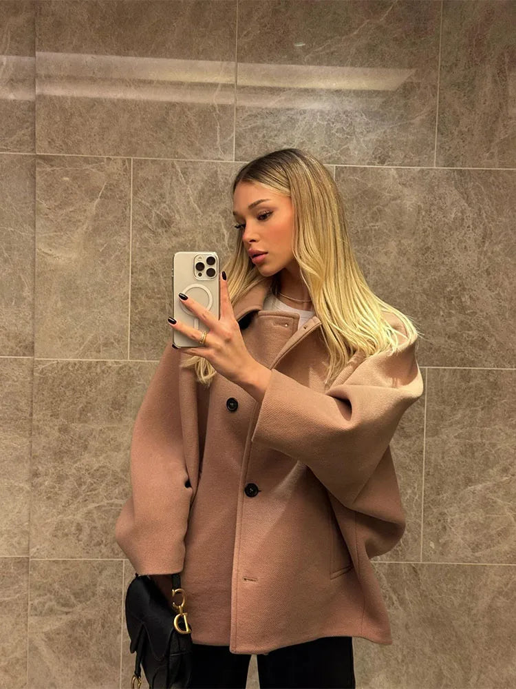 Loose Lapel Autumn Winter Long Single-breasted Elegant Solid Office Fashion Coat Main image