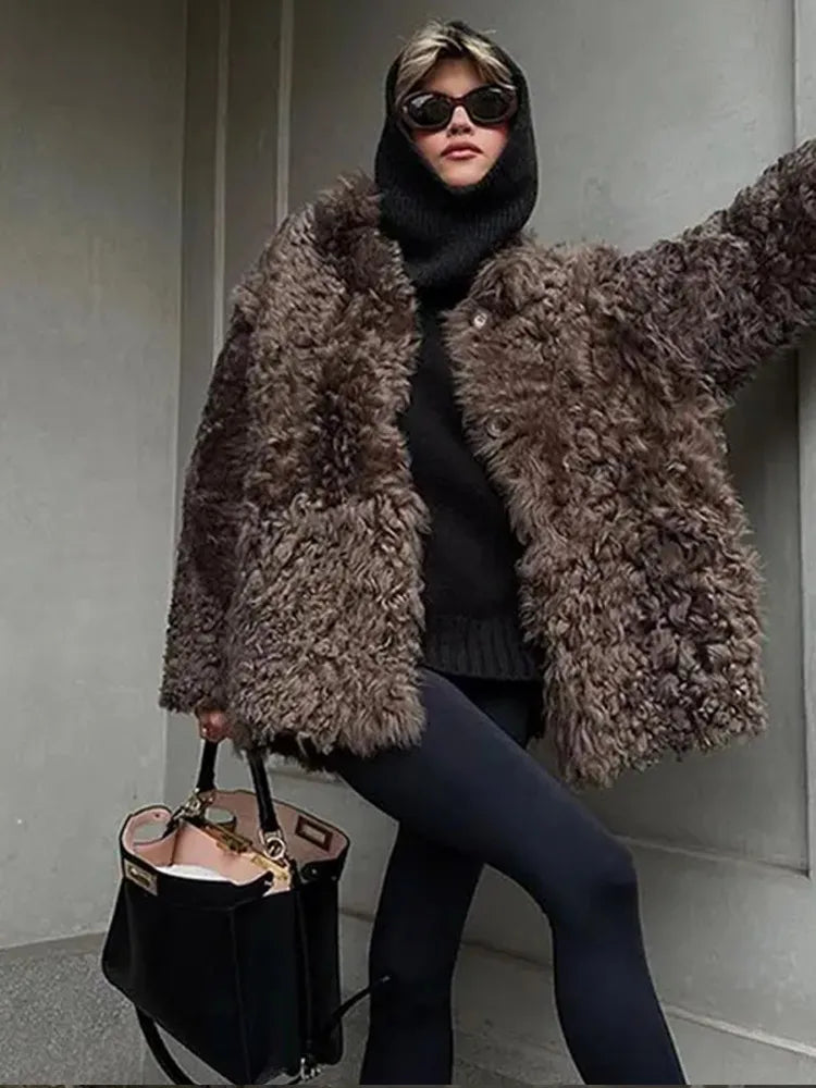 Loose Plush Autumn Winter Stand Single-breasted Long Elegant Hairy Soft Coat Main image
