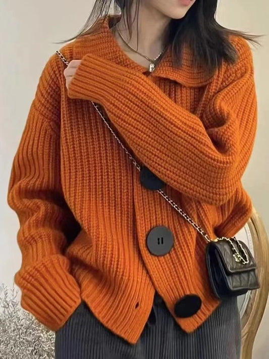 Loose Thick Large Button Knitted Autumn Winter Long Sweater