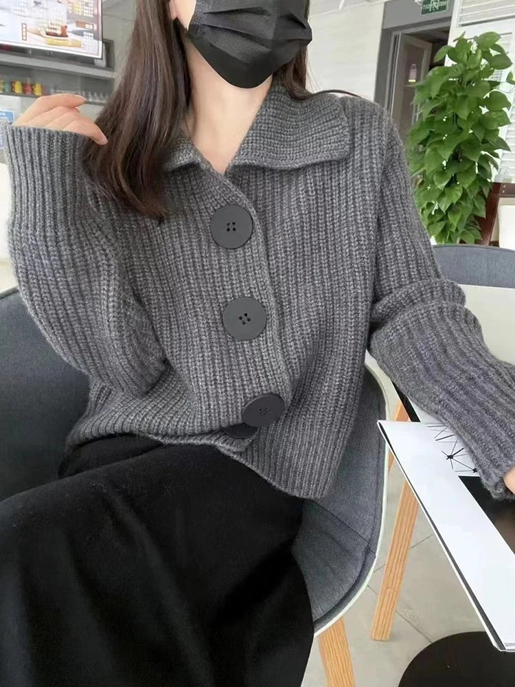 Loose Thick Large Button Knitted Autumn Winter Long Sweater