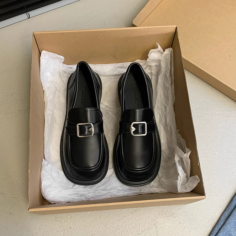 Square Heel Round Toe Solid Buckle Low Heel Spring Autumn Fashion Pumps Loafers Main image