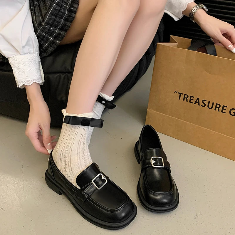 Square Heel Round Toe Solid Buckle Low Heel Spring Autumn Fashion Pumps Loafers Secondary image