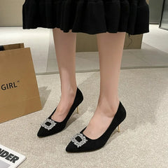 Luxury Women High  Pointed Toe Designer Stiletto Trend New Suede Elegant Shoes Low Heel Pumps