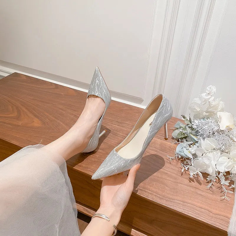 Luxury Gold Silver Pointed Party Wedding Designer High Heel High Heel Secondary image