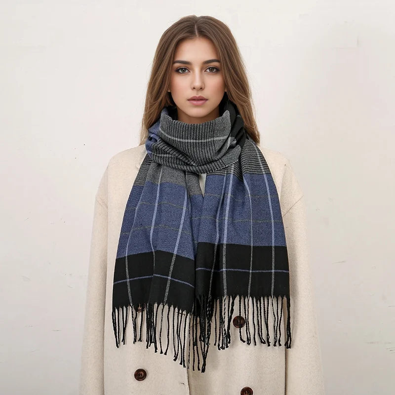 Plaid Print Cashmere Winter Pashmina Scarf with Tassels