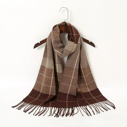 Plaid Print Cashmere Winter Pashmina Scarf with Tassels