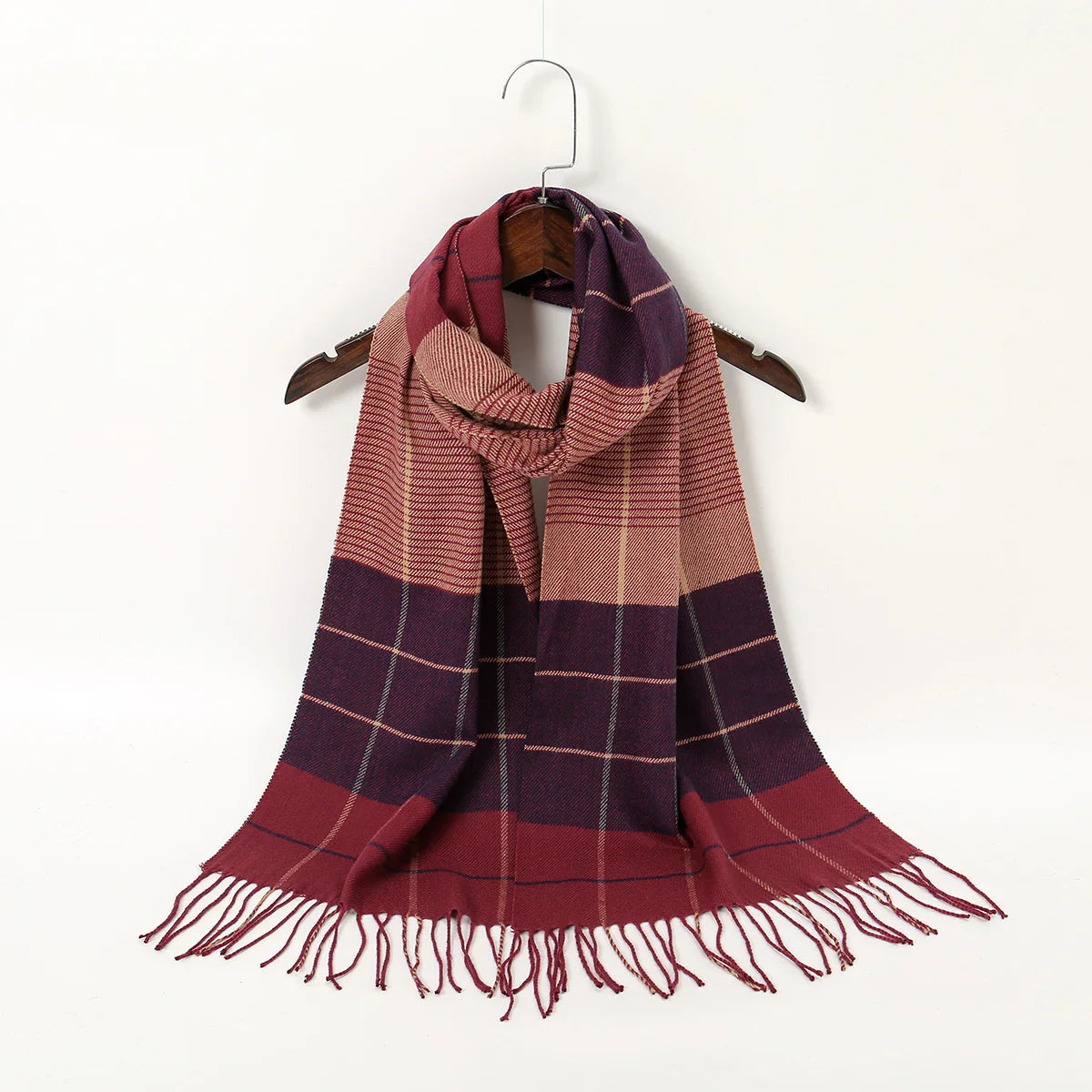 Plaid Print Cashmere Winter Pashmina Scarf with Tassels