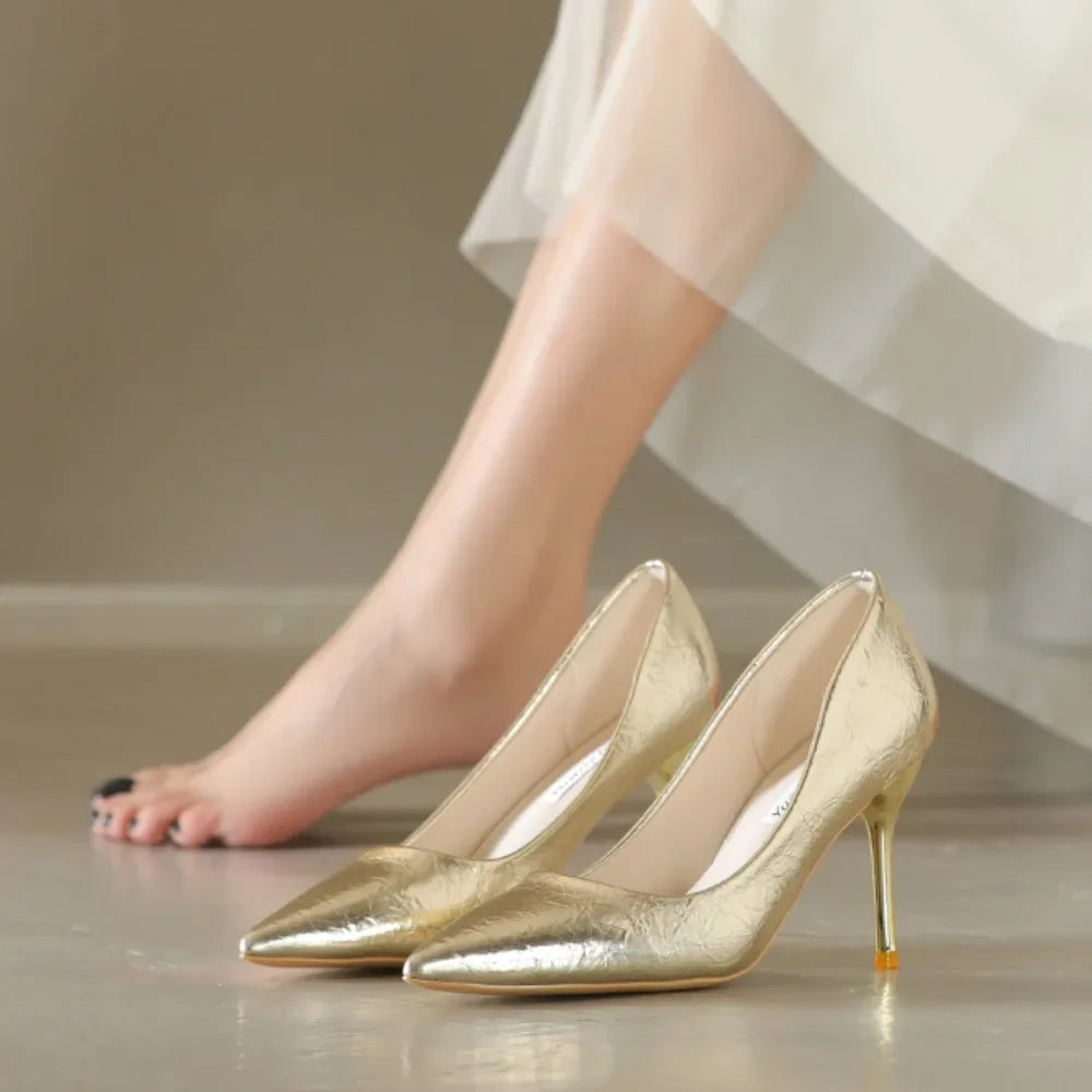 Luxury Gold Shiny Large Size Party Pointed Toe Wedding High Heel Secondary image