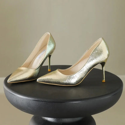 Luxury Gold Shiny Large Size Party Pointed Toe Wedding High Heel