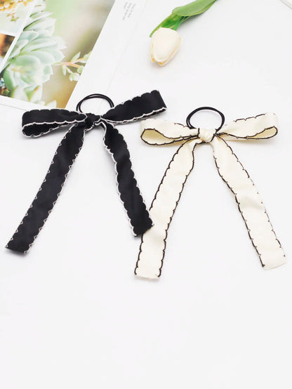 Long Tassel Streamer Elastic Ribbon Bowknot Hair Accessory for Christmas