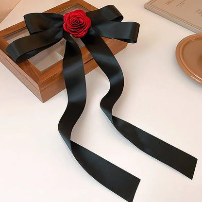 Rose Blossom Ribbon Spring Clip Hair Accessory