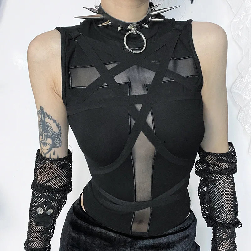 Mall Goth Sleeveless Bandage Vintage Harajuku Punk Aesthetic Trendy Crop Top Main image
