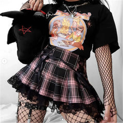 Mall Gothic Grunge Summer Mini Women Y2K Vintage Lace Harajuku Streetwear High Waist Bandage Sexy Skirt