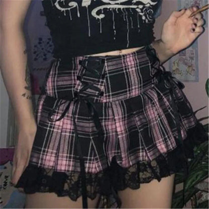 Mall Gothic Grunge Summer Mini Women Y2K Vintage Lace Harajuku Streetwear High Waist Bandage Sexy Skirt