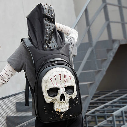 3D Embossed Skull Punk Rock Gothic Leather Rivets Laptop Travel Backpack Bag