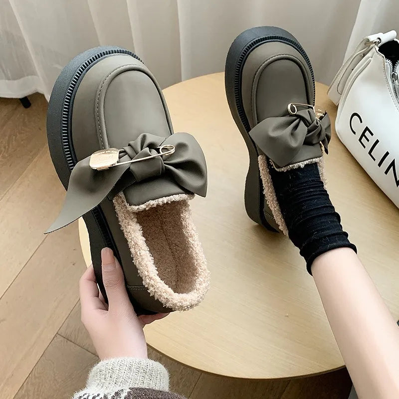 Fur Round Toe British Style Preppy Summer Comfortable Leather Creepers Loafers Secondary image