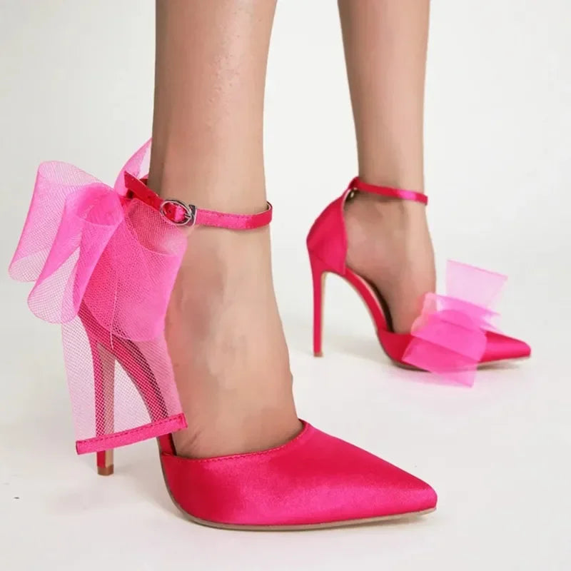 Mesh Butterfly-Knot Pumps Pointed Buckle Strap Thin High Heel Wedding High Heel Main image