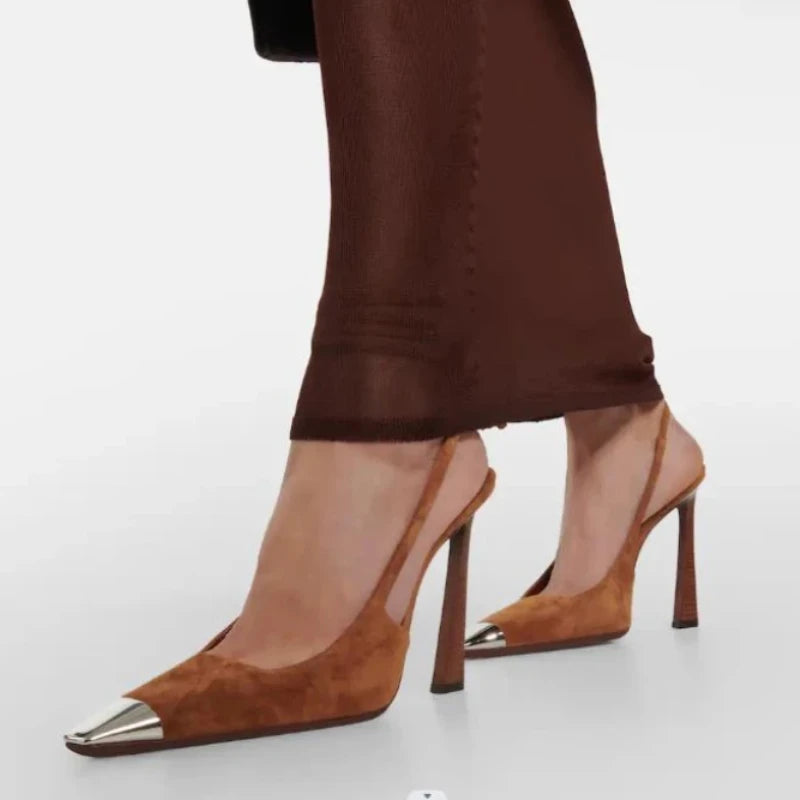 Metal Square Toe Retro Suede Cross Straps Shallow Gladiator High Heel Main image