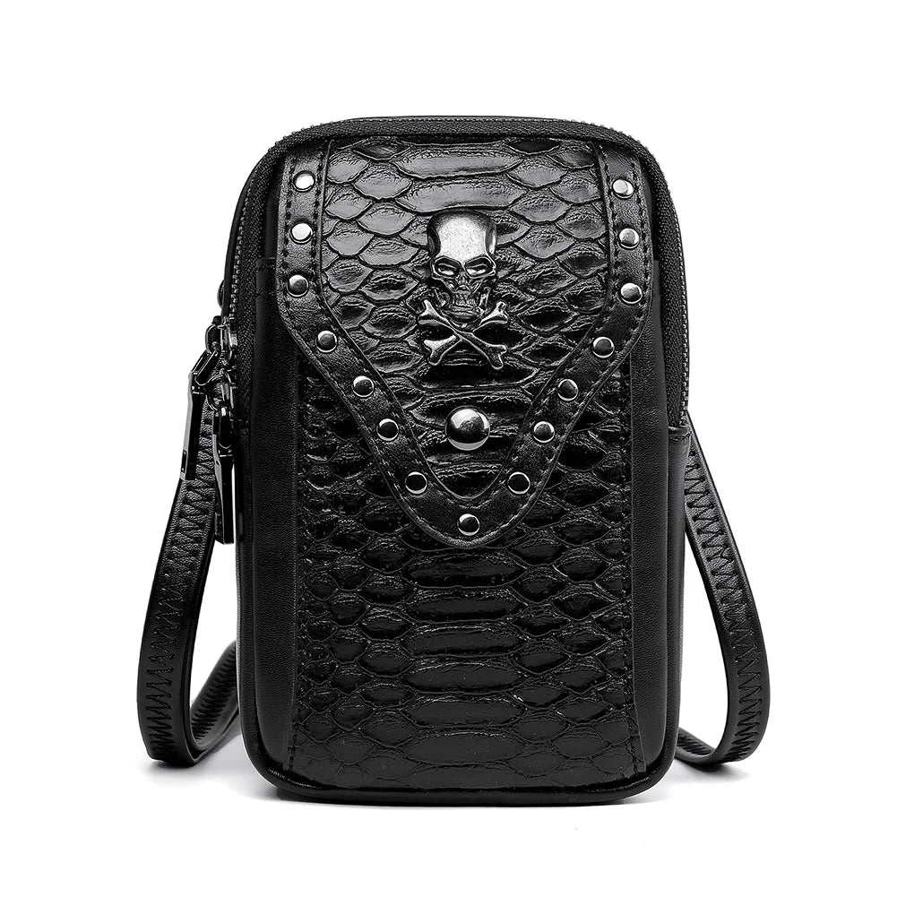 Motorcycle Skull Snake Pattern Ladies Punk Outdoor Travel Lipstick Mobile Phone Shoulder Bag Main image