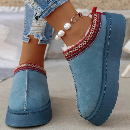 New Ankle Flats Platform Women Snow Boots Suede Plush Warm Winter New Thick Fashion Shoes Chelsea Women Boots Plus Size 43