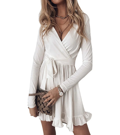 Maxi White Lace-up Long Ruffled Casual Sexy Midi Dresses