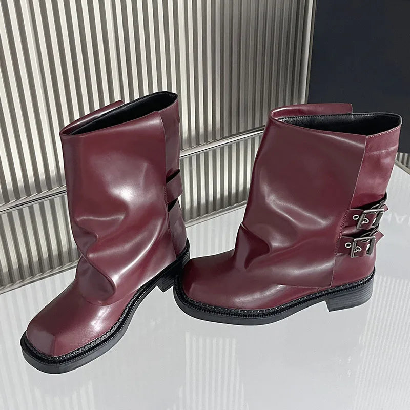 New Square Toe Buckled Slip On Modern Winter Ankle Boot Main image