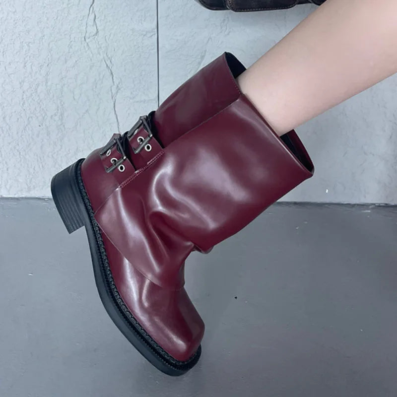 New Square Toe Buckled Slip On Modern Winter Ankle Boot Secondary image