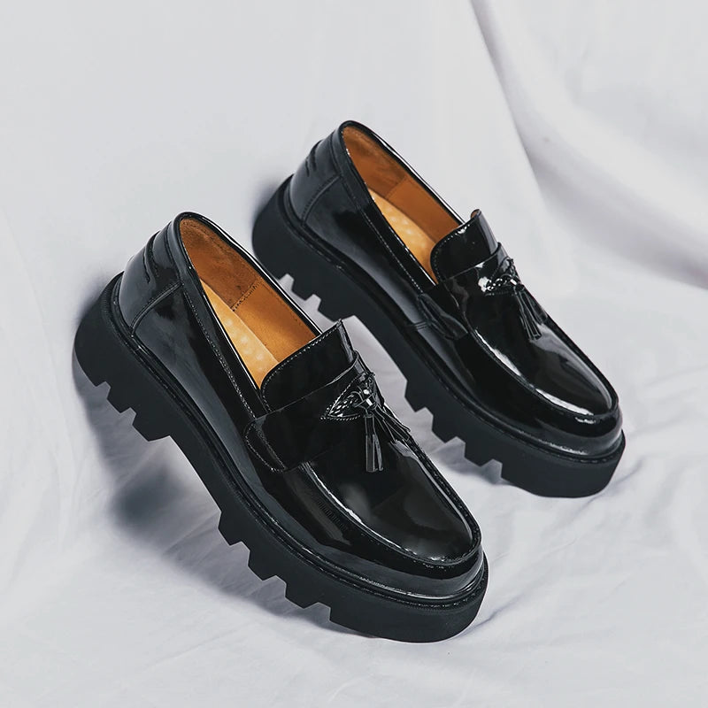 Breathable Black Pu Leather Handmade Solid Casual Men Dress Loafers Main image