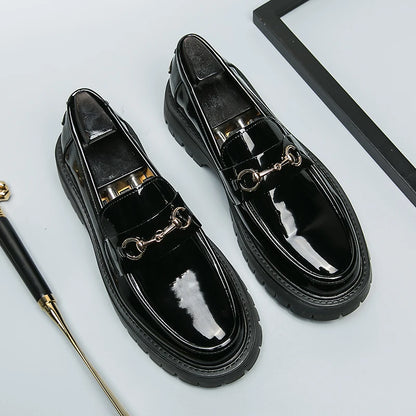 Breathable Black Pu Leather Handmade Solid Casual Men Dress Loafers