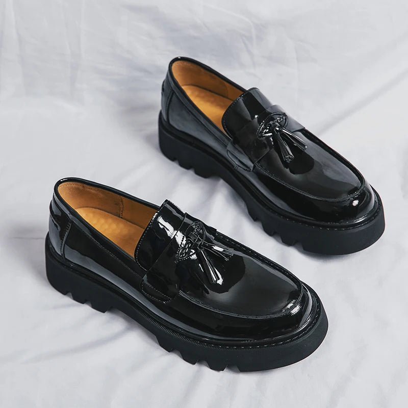 Breathable Black Pu Leather Handmade Solid Casual Men Dress Loafers Secondary image